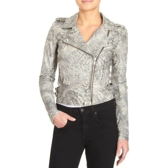 IRO Salinas Leather Moto Jacket Black Grey Abstract Lamb Biker Motorcycle 0 - Picture 7 of 7